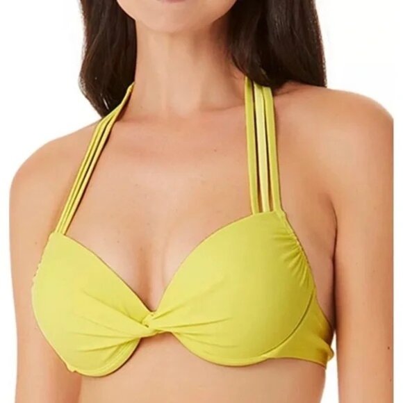 2/$30 NWT Medium Lemon Yellow California Waves Halter Bikini Top - Picture 1 of 15